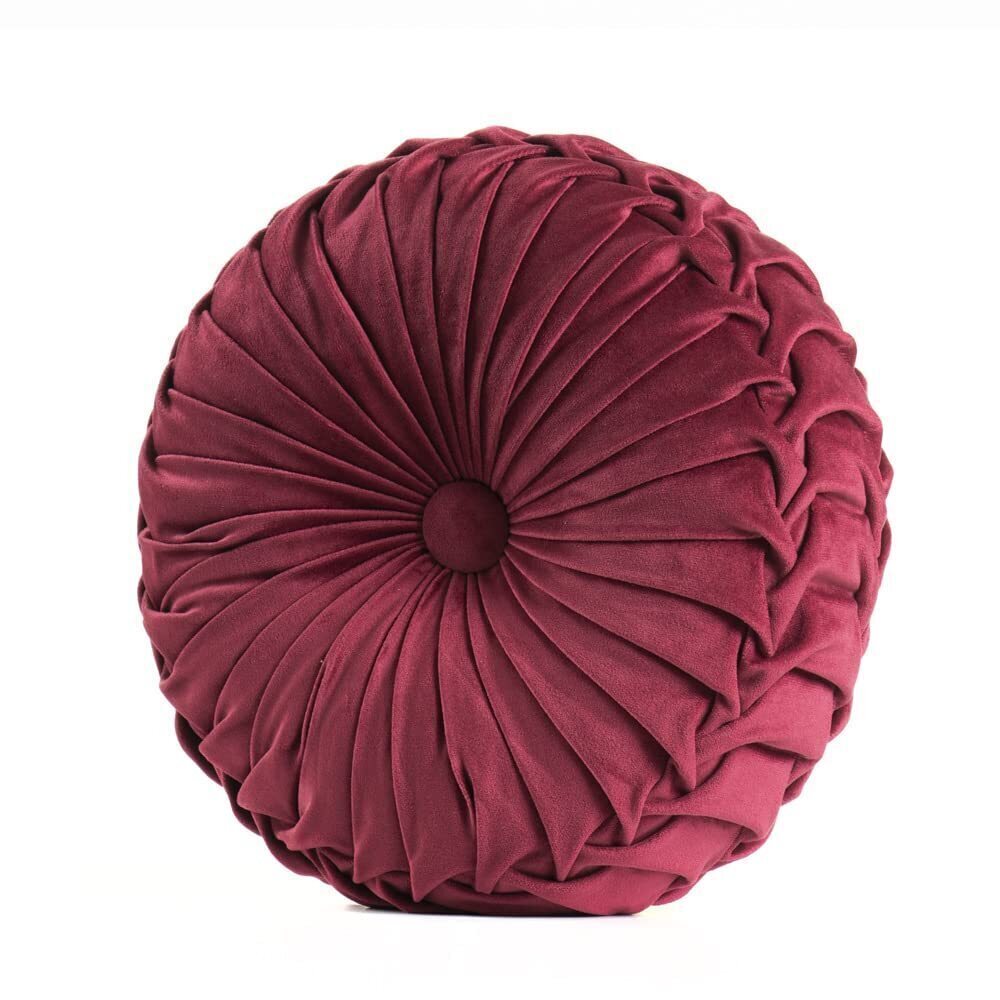 2639 Round Velvet Throw Pillow - Pleated Filled Cushion for Home Decor